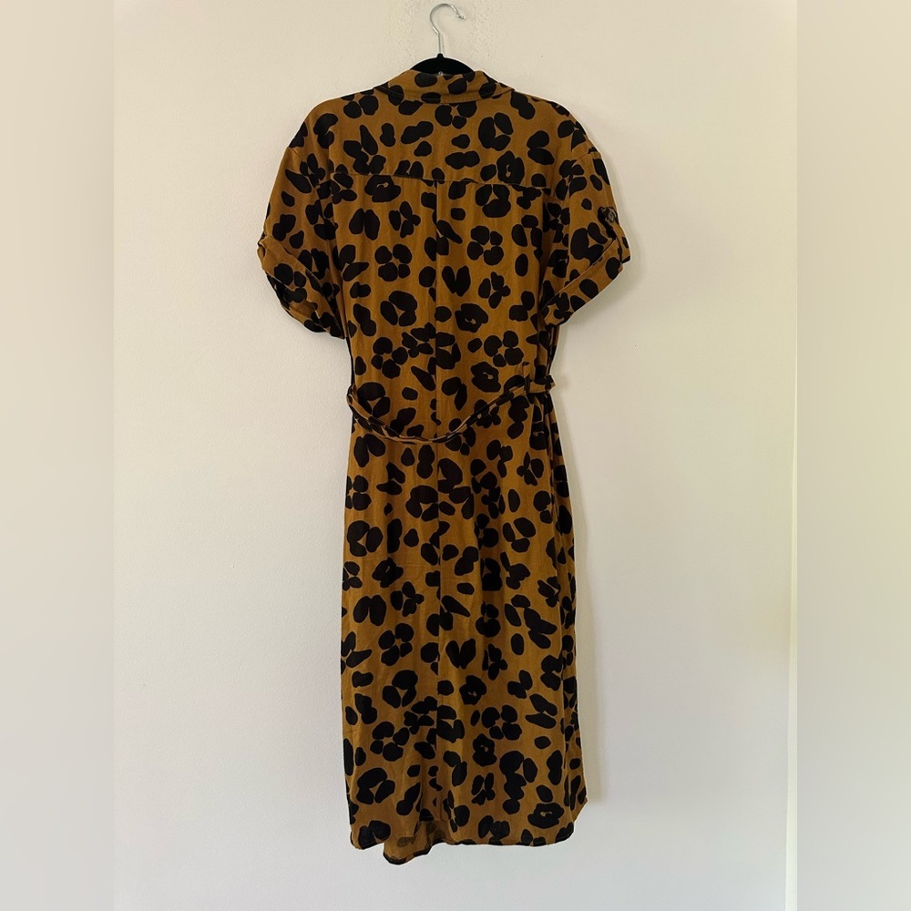 Who What Wear linen Mustard Brown Leopard Print Midi Dress - Picture 3 of 10
